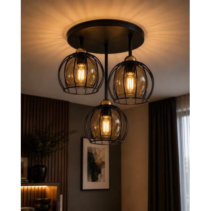 Přisazený lustr SOLO BLACK 3xE27/60W/230V pr. 30 cm černá/zlatá