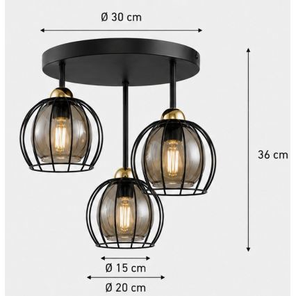 Přisazený lustr SOLO BLACK 3xE27/60W/230V pr. 30 cm černá/zlatá