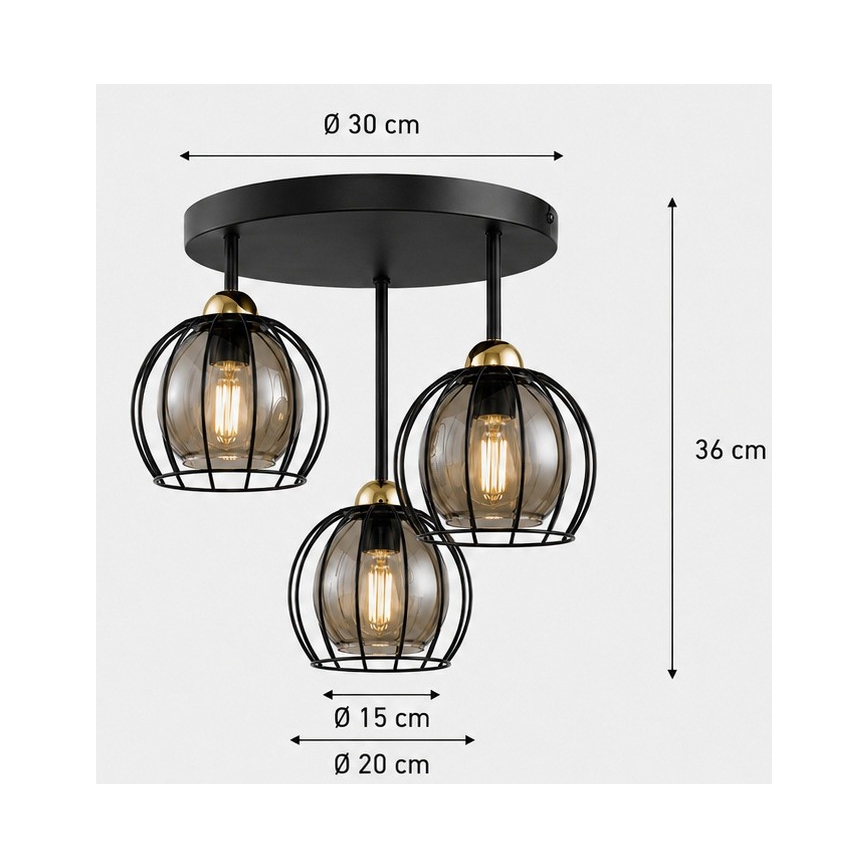 Přisazený lustr SOLO BLACK 3xE27/60W/230V pr. 30 cm černá/zlatá