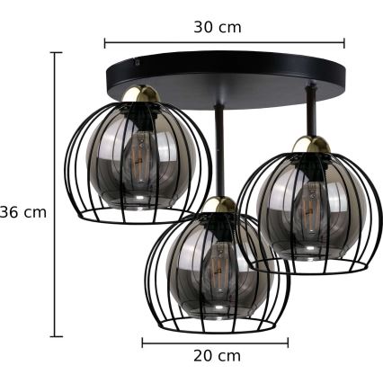 Přisazený lustr SOLO BLACK 3xE27/60W/230V pr. 30 cm černá/zlatá
