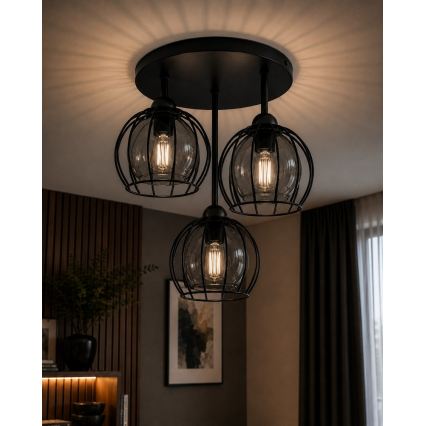 Přisazený lustr SOLO BLACK 3xE27/60W/230V černá/kouřová pr. 30 cm