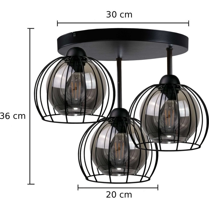 Přisazený lustr SOLO BLACK 3xE27/60W/230V černá/kouřová pr. 30 cm