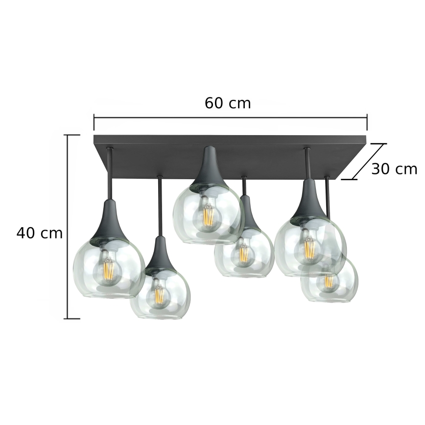 Přisazený lustr SOMA 6xE27/60W/230V černá/čirá