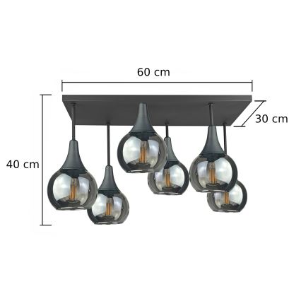 Přisazený lustr SOMA 6xE27/60W/230V černá/kouřová černá