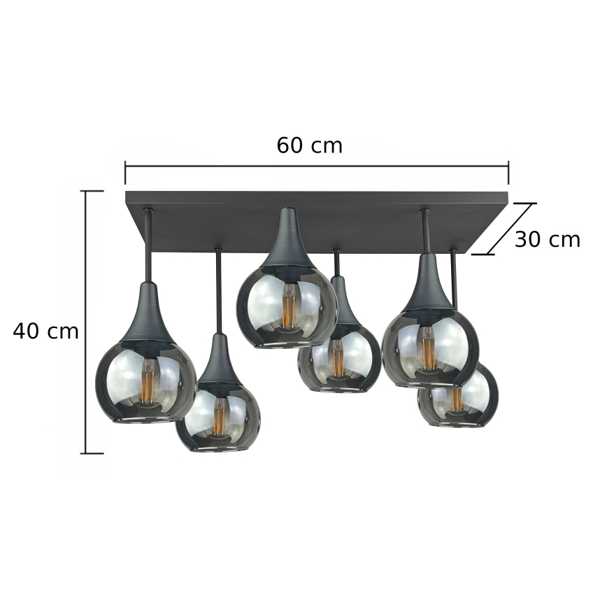 Přisazený lustr SOMA 6xE27/60W/230V černá/kouřová černá