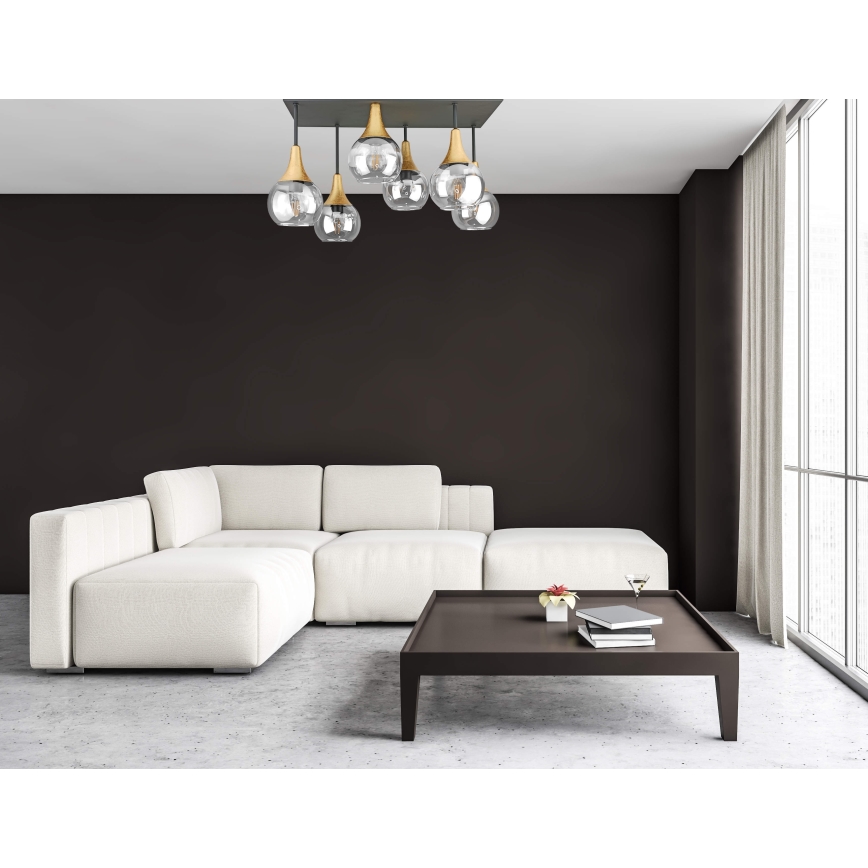 Přisazený lustr SOMA 6xE27/60W/230V černá/zlatá/čirá