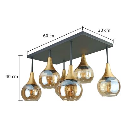 Přisazený lustr SOMA 6xE27/60W/230V černá/zlatá/kouřová béžová