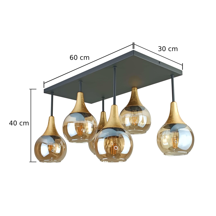 Přisazený lustr SOMA 6xE27/60W/230V černá/zlatá/kouřová béžová