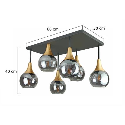 Přisazený lustr SOMA 6xE27/60W/230V černá/zlatá/kouřová černá