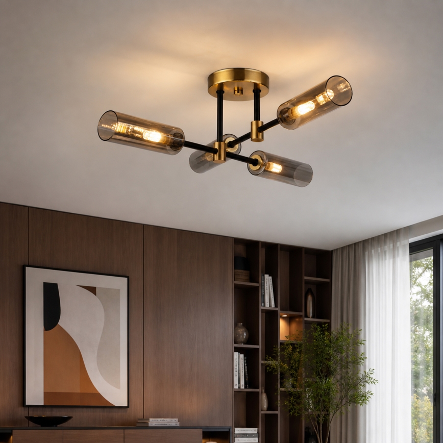 Přisazený lustr TESSA 4xG9/8W/230V mosaz/kouřová černá