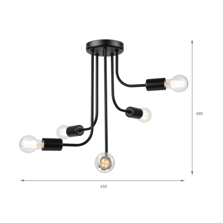 Přisazený lustr TRINITY 5xE27/15W/230V černá