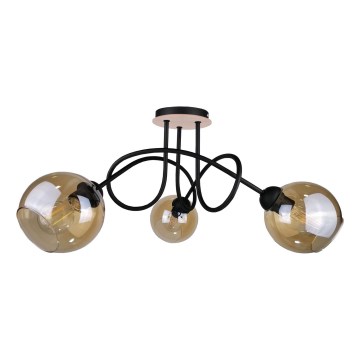 Přisazený lustr VENUS WOOD 3xE27/60W/230V černá/kouřová hnědá