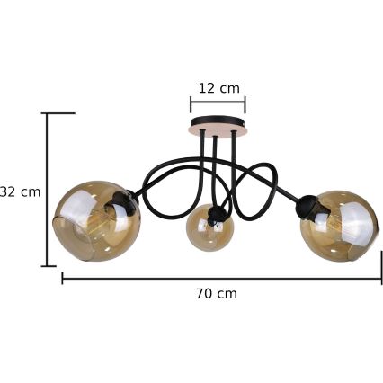 Přisazený lustr VENUS WOOD 3xE27/60W/230V černá/kouřová hnědá