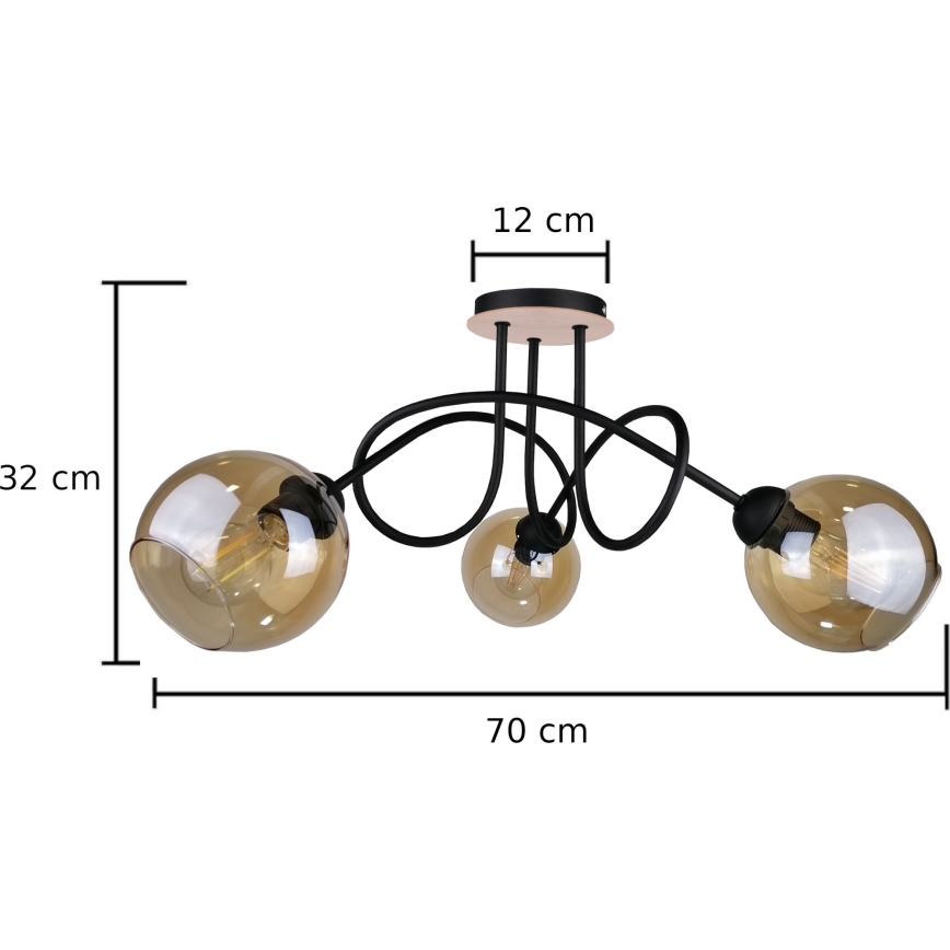 Přisazený lustr VENUS WOOD 3xE27/60W/230V černá/kouřová hnědá