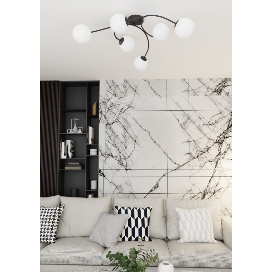 Přisazený lustr VIBRA 6xE14/10W/230V černá/bílá