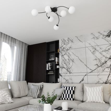 Přisazený lustr VIBRA 6xE14/10W/230V černá/bílá