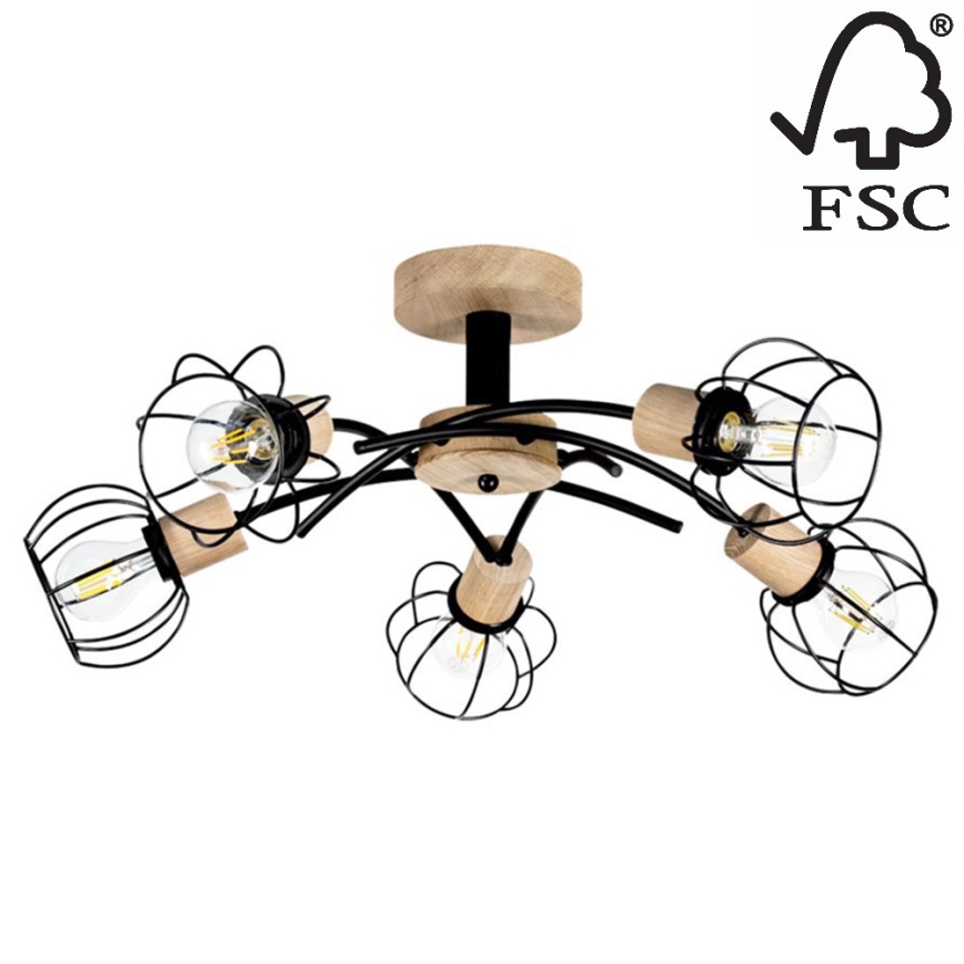 Přisazený lustr VIVIANE 5xE27/60W/230V dub – FSC certifikováno