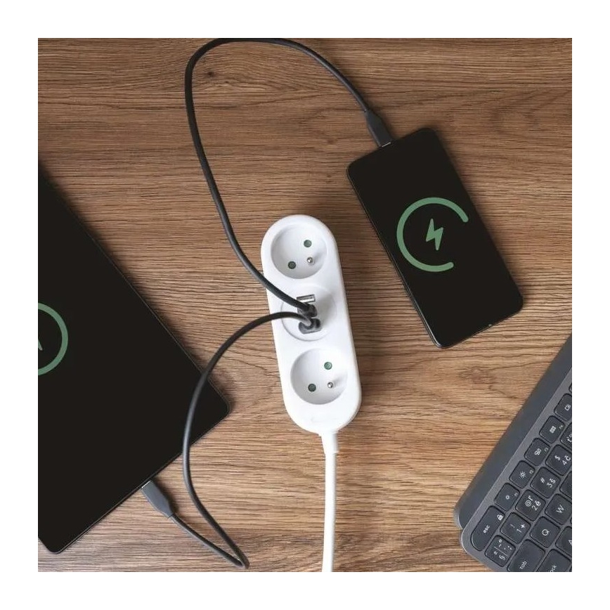 Prodlužovací kabel 2Z + 2x USB-A + USB-C 1,4 m