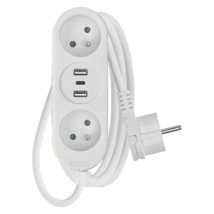 Prodlužovací kabel 2Z + 2x USB-A + USB-C 1,4 m