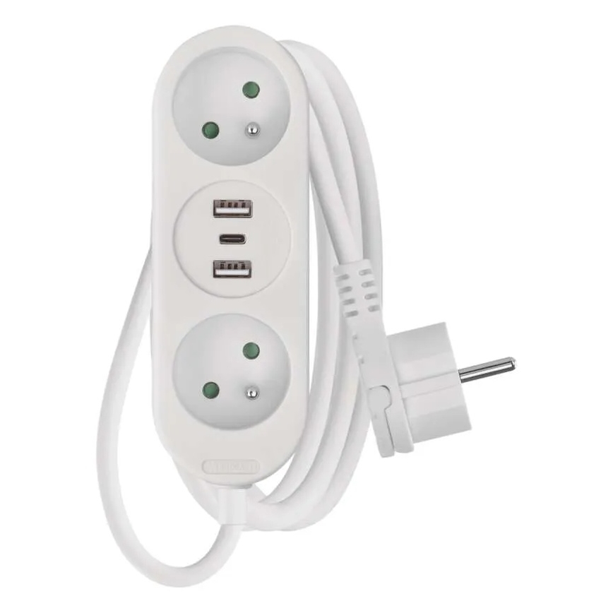 Prodlužovací kabel 2Z + 2x USB-A + USB-C 1,4 m