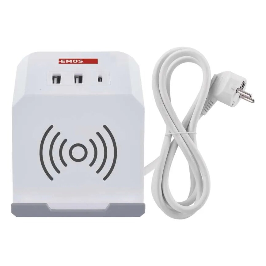 Prodlužovací kabel kostka s bezdrátovým nabíjením QI 2Z +2xUSB-A+1xUSB-C 2m bílá