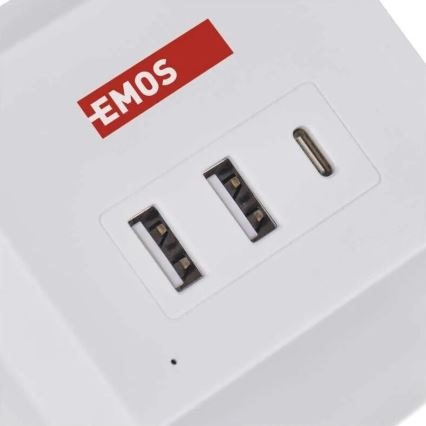 Prodlužovací kabel kostka s bezdrátovým nabíjením QI 2Z +2xUSB-A+1xUSB-C 2m bílá