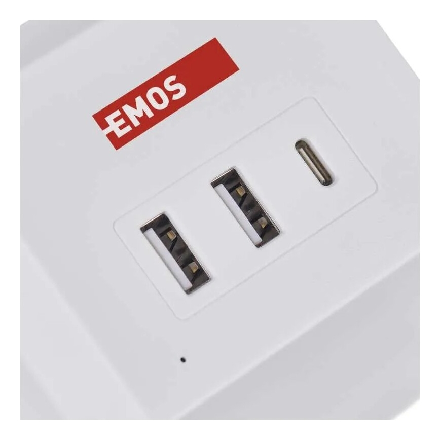 Prodlužovací kabel kostka s bezdrátovým nabíjením QI 2Z +2xUSB-A+1xUSB-C 2m bílá