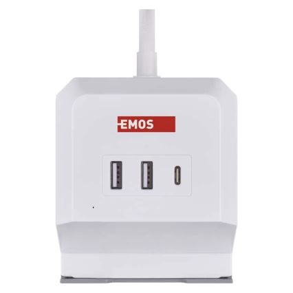 Prodlužovací kabel kostka s bezdrátovým nabíjením QI 2Z +2xUSB-A+1xUSB-C 2m bílá