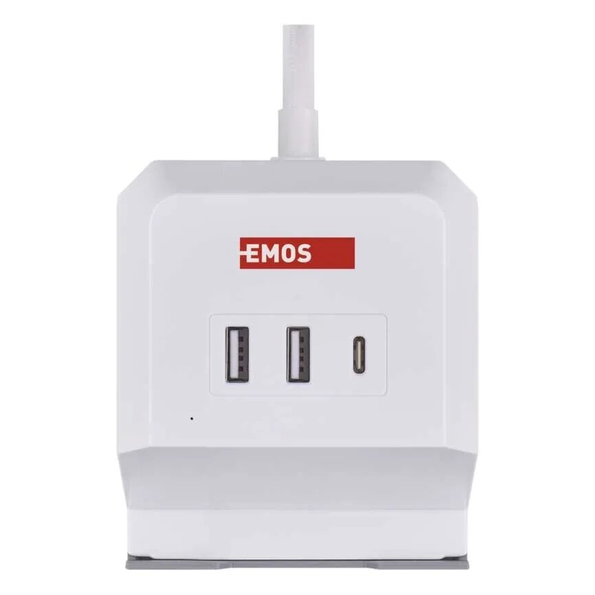 Prodlužovací kabel kostka s bezdrátovým nabíjením QI 2Z +2xUSB-A+1xUSB-C 2m bílá