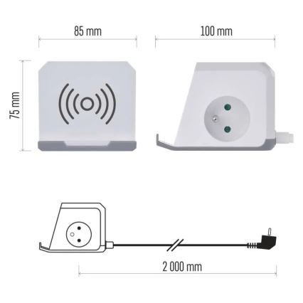 Prodlužovací kabel kostka s bezdrátovým nabíjením QI 2Z +2xUSB-A+1xUSB-C 2m bílá