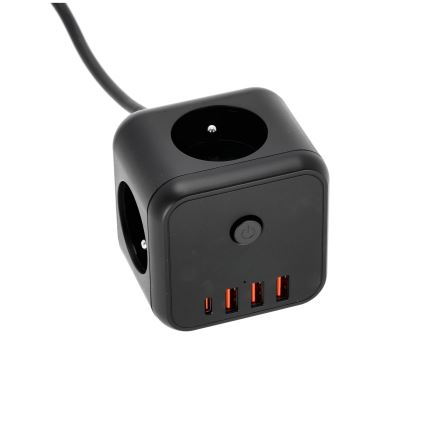 Prodlužovací kabel kostka s vypínačem LINEA 3x230V + 4xUSB A/C černá
