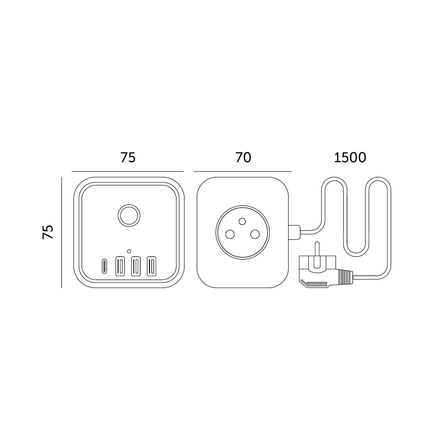 Prodlužovací kabel kostka s vypínačem LINEA 3x230V + 4xUSB A/C černá