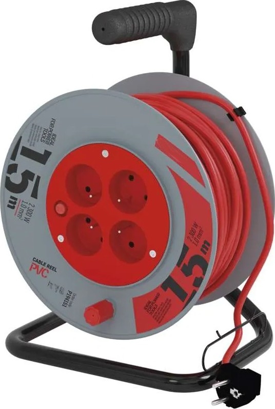 Prodlužovací kabel na bubnu 4Z 15m červená/šedá
