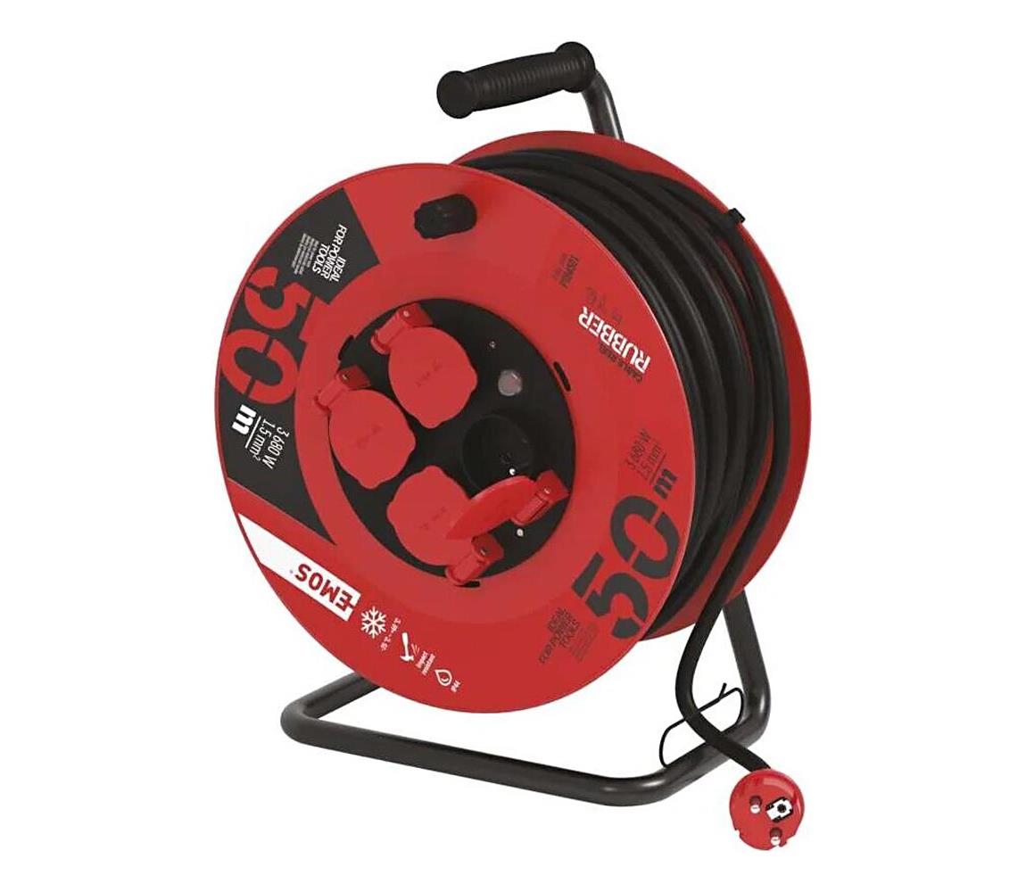 Prodlužovací kabel na bubnu 50m 4 zásuvky černý