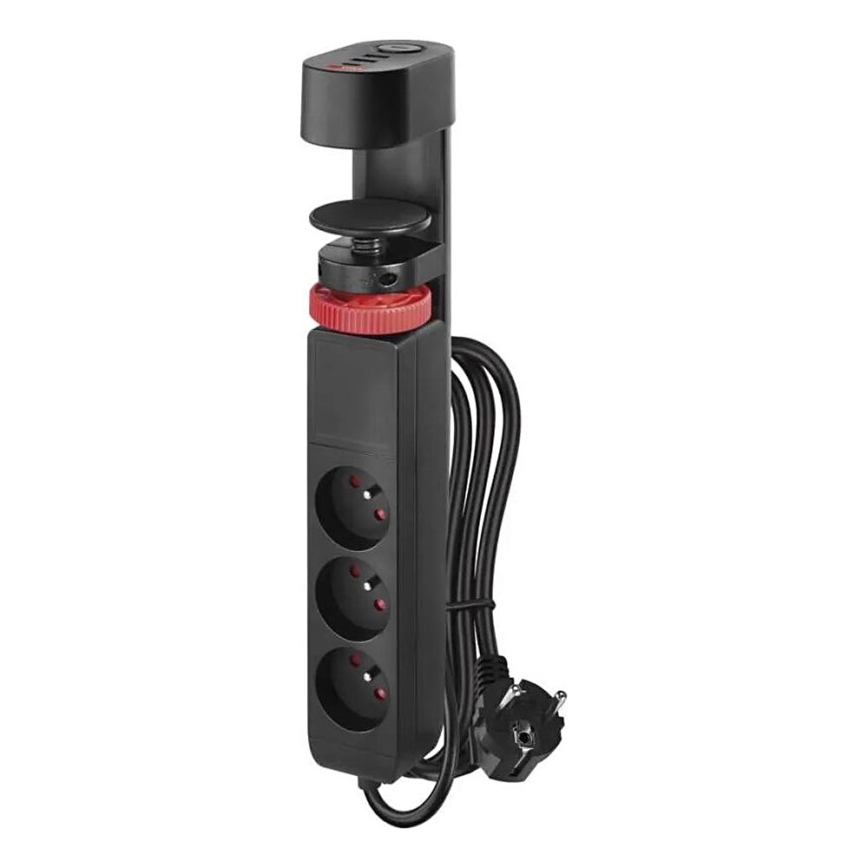 Prodlužovací kabel s uchycením na stůl 3Z + 3xUSB 1,5m černá