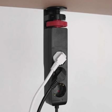 Prodlužovací kabel s uchycením na stůl 3Z + 3xUSB 1,5m černá