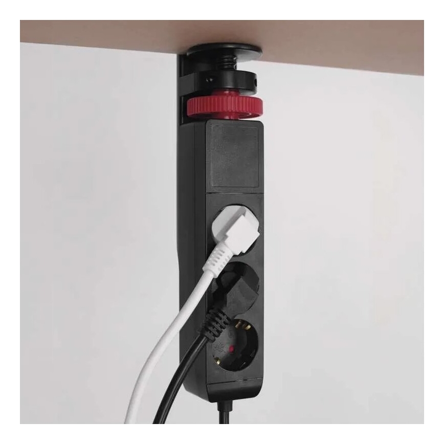 Prodlužovací kabel s uchycením na stůl 3Z + 3xUSB 1,5m černá