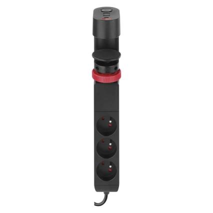 Prodlužovací kabel s uchycením na stůl 3Z + 3xUSB 1,5m černá