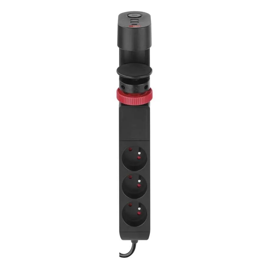 Prodlužovací kabel s uchycením na stůl 3Z + 3xUSB 1,5m černá