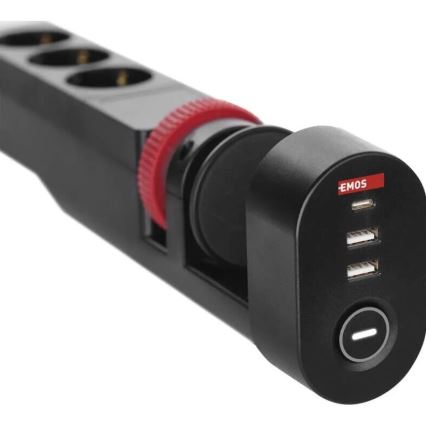 Prodlužovací kabel s uchycením na stůl 3Z + 3xUSB 1,5m černá
