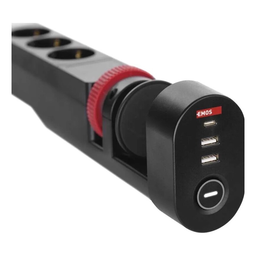 Prodlužovací kabel s uchycením na stůl 3Z + 3xUSB 1,5m černá