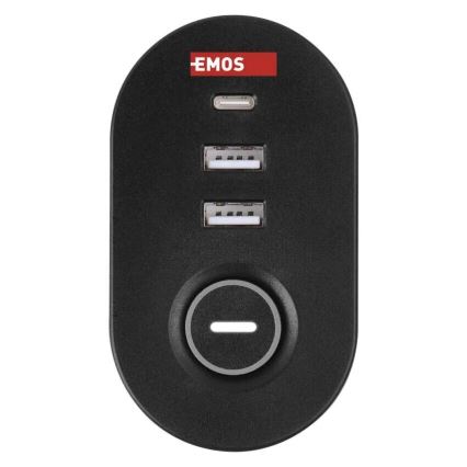 Prodlužovací kabel s uchycením na stůl 3Z + 3xUSB 1,5m černá