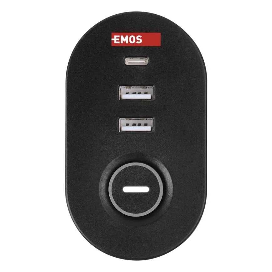Prodlužovací kabel s uchycením na stůl 3Z + 3xUSB 1,5m černá