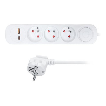 Prodlužovací kabel s vypínačem 3Z s USB A+C nabíjením 2 m