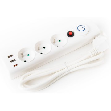 Prodlužovací kabel s vypínačem 3Z Typ E + 2xUSB-A + 1xUSB-C 1,5m