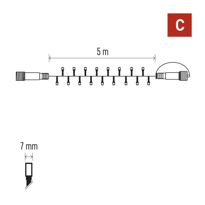 Propojovatelný řetěz 50xLED/5m IP44 studená bílá