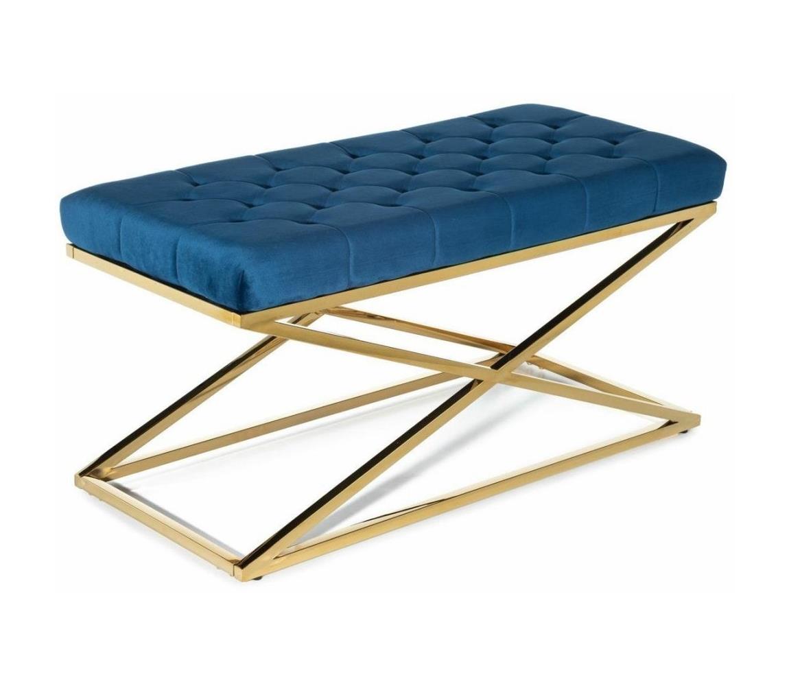 HowHomely Prošívaná lavice SALIBA 50x97 cm zlatá/modrá 