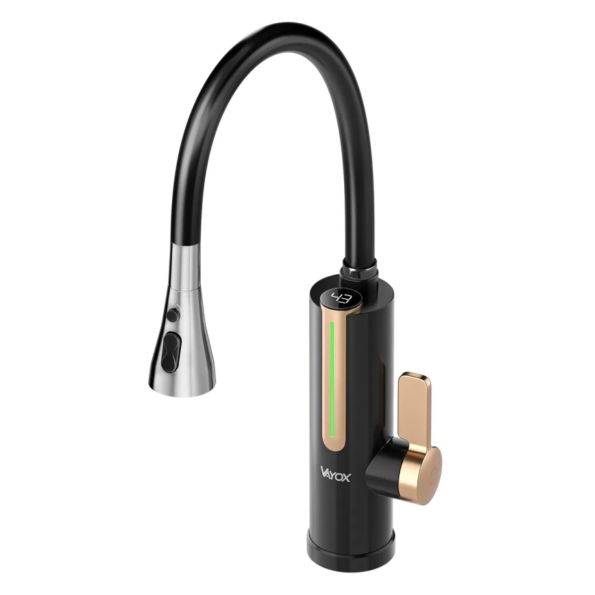 Průtokový ohřívač vody s LED displejem 3000W/230V IPX4 černá