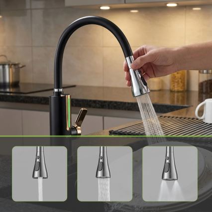 Průtokový ohřívač vody s LED displejem 3000W/230V IPX4 černá/zlatá