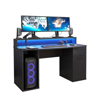 Psací strůl s podsvícením IVAR 140x65 cm černá